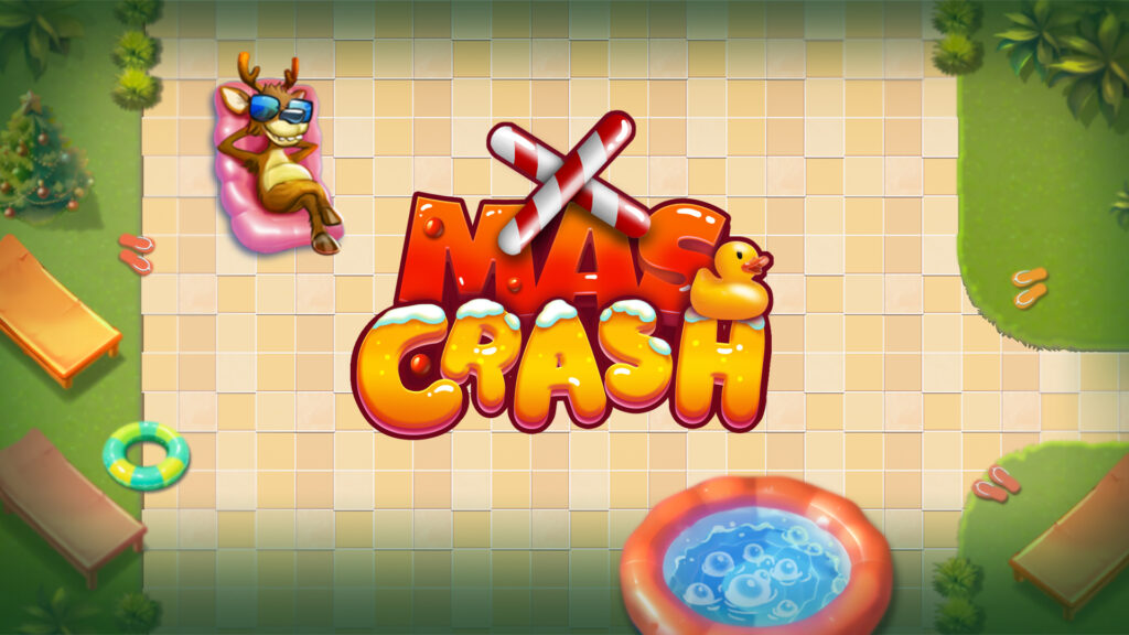 xmas crash slot by popiplay in text with reindeer in backbround